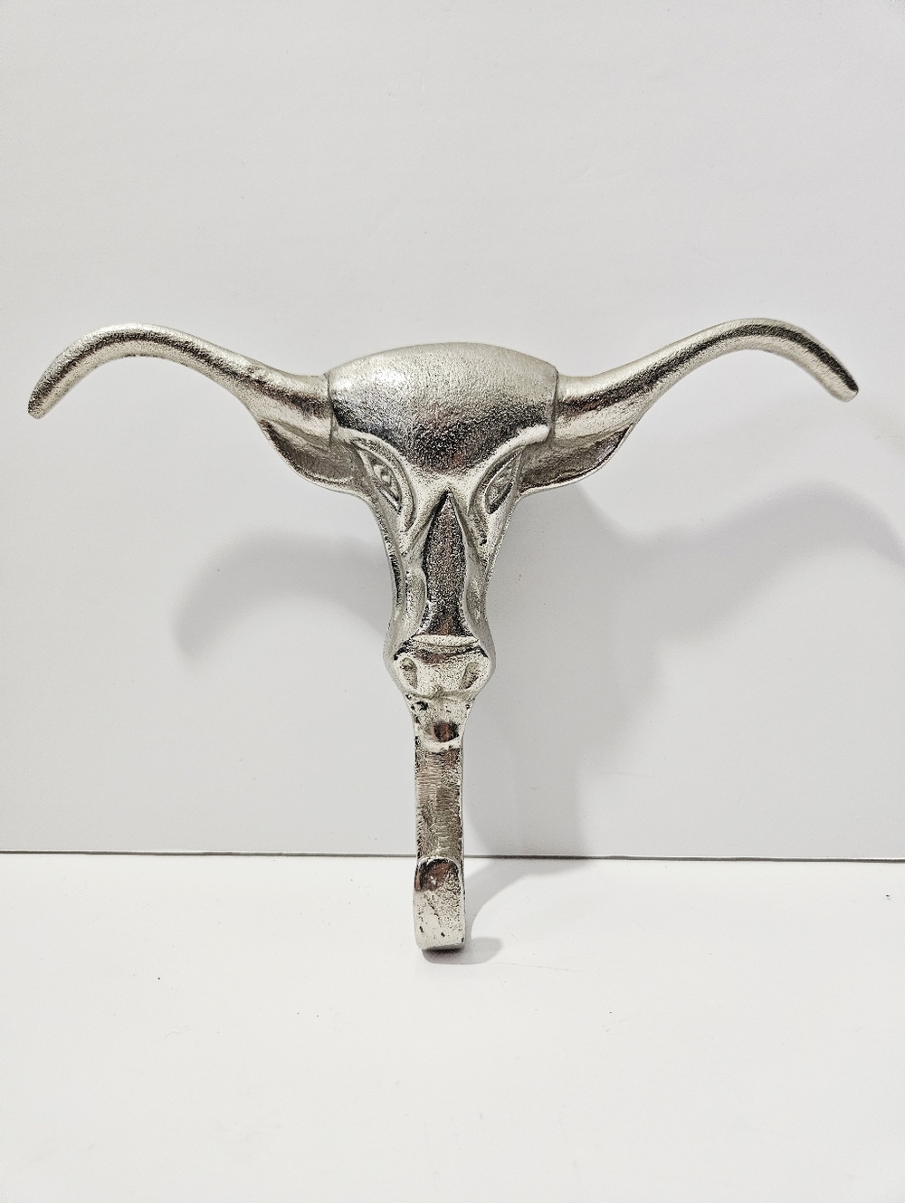 Western Longhorn Steer Wall Hook Pewter Silver Tone Rustic Ranch Decor